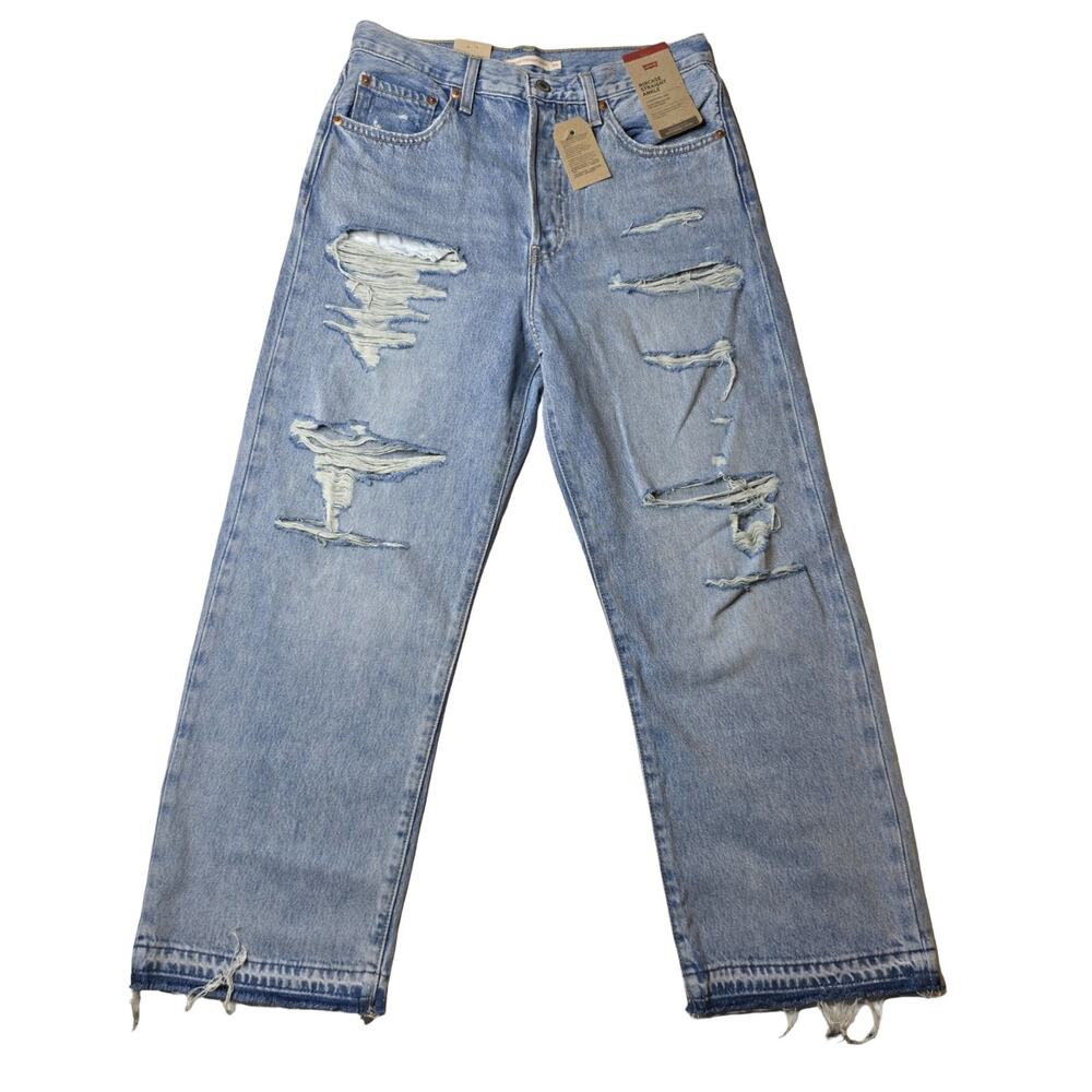 Levi's Ribcage Straight Ankle Distressed Raw Hem Jeans NWT 30x27